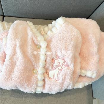 粉色瑪莉貓睡衣女春秋冬季珊瑚絨加厚長袖套裝少女可愛甜美家居服