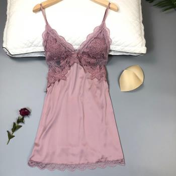 蕾絲女土睡衣2021年新款夏季絲綢性感冰絲吊帶睡裙誘惑激情調薄騷