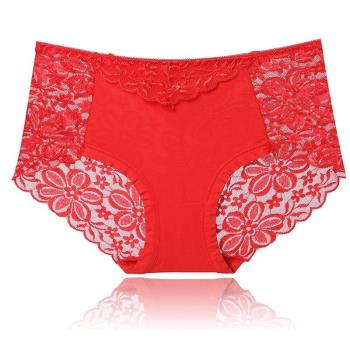 新款高檔蕾絲內褲女性感純欲日系大碼紅色結婚透明超薄內褲夏季