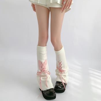 夜間教習室亞文化腿套女綁帶中筒白色堆堆襪子洛麗塔愛心y2k襪套