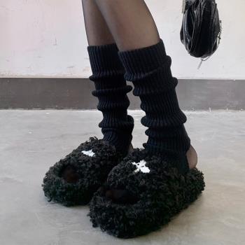 夜間教習室踩腳襪套女款冬季針織腿套中筒堆堆襪子黑色jk小腿襪長