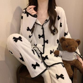 女士春秋冬季加厚可愛法蘭絨睡衣