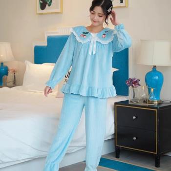 睡衣女冬季珊瑚絨公主風家居服甜美可愛法蘭絨加厚娃娃領秋冬套裝