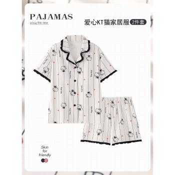 無袖棉綢睡衣少女夏季薄款美背性感綿綢家居服可愛學生人造棉套裝