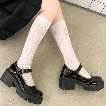 襪子女日系可愛甜美花紋鏤空襪子