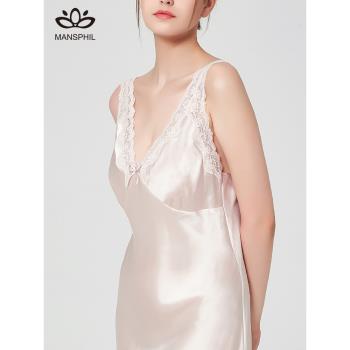 春夏純欲蕾絲性感真絲吊帶睡裙內衣桑蠶絲背心裙家居服睡衣外搭女