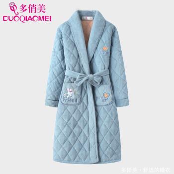 珊瑚絨夾棉睡衣女秋冬款睡袍日式浴袍冬季加厚保暖浴衣法蘭絨外套