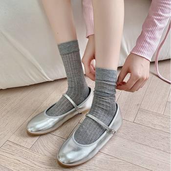 灰色豎條襪子女夏季薄款ins潮miu風長筒襪配瑪麗珍鞋jk日系堆堆襪