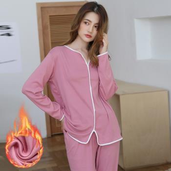 德絨女寬松大碼保暖兩件套睡衣