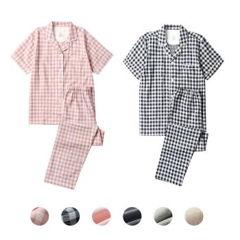 夏女棉無側縫日式良品短袖睡衣