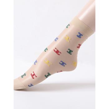3雙裝 絲襪女短襪薄款防勾絲防滑耐磨字母美膚襪透明水晶中筒襪子