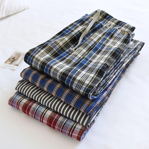 日系原單外賣睡褲男格子長褲短褲精梳府綢簡約側口袋前門男超薄