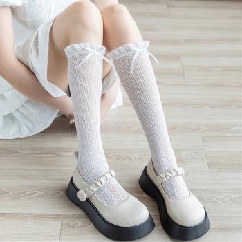 蕾絲豎條蝴蝶結漁網襪鏤空洛麗塔短襪純欲花邊超薄暗黑風堆堆襪