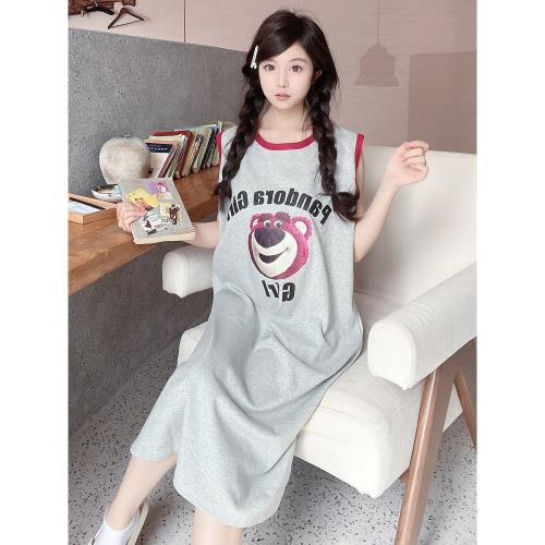 睡裙女夏季棉質無袖可愛卡通背心寬松孕婦夏款吊帶夏天家居服睡衣