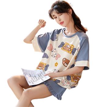 女純棉短袖可愛日系寬松大碼睡衣