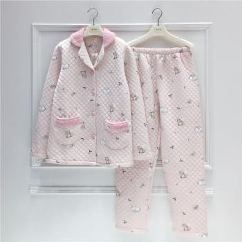 專櫃安之伴特價清倉睡衣女秋冬季長袖加厚夾層空氣棉大碼家居服女