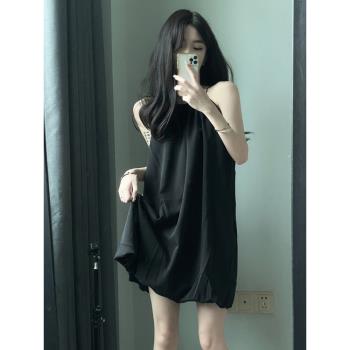 性感睡衣女夏季新款韓版網紅純欲風高級感黑色吊帶睡裙夏天可外穿