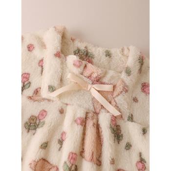 『奶糕乖乖兔』可愛小兔子珊瑚絨加厚睡衣冬季女甜美風套頭家居服