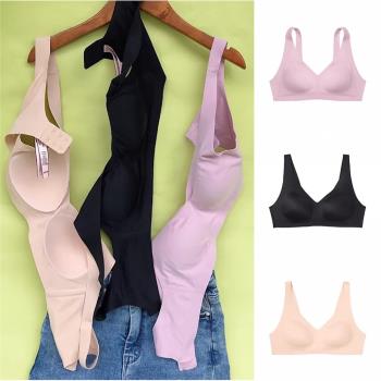 大胸無痕四季內衣女無鋼圈文胸背心式薄款光面一片式運動胸罩bra