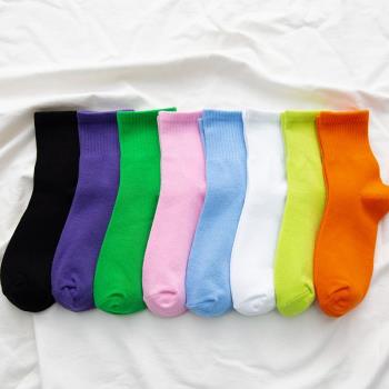 襪子男中筒襪夏季薄款純色黑白ins潮粉色中幫藍色中腰女綠色百搭