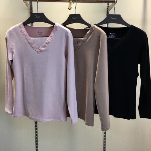 caser凱撒內衣 女士秋款V領花邊熱棉三合一保暖內衣套裝 BH58919