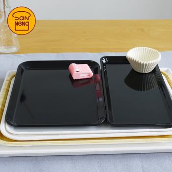 三能塑料長方形白色黑色托盤家用商用蛋糕面包店糕點食品展示盤子