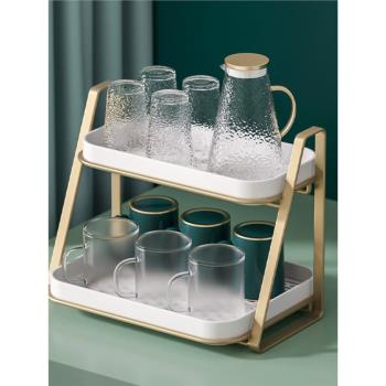 北歐水杯置物架水杯玻璃杯子收納架桌面雙層茶杯咖啡與天黃時下臺