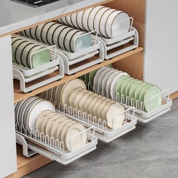 廚房置物架碗碟收納架瀝水架抽拉臺面多功能放碗架碗筷收納盒碗柜