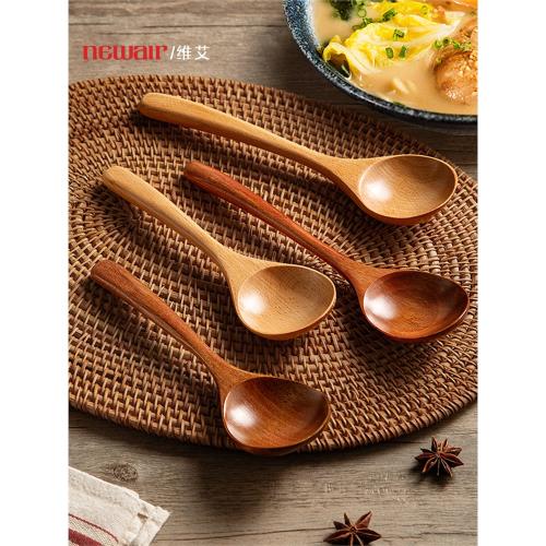 木勺子日式湯勺拉面喝湯嗦粉吃面家用長柄木頭勺子吃飯用湯匙盛湯