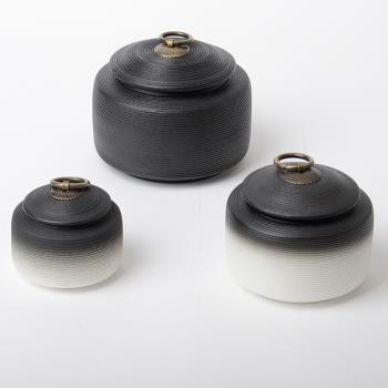 復古粗陶密封罐拉絲無釉醒茶罐防潮普洱茶倉大號存儲罐銅扣茶葉罐