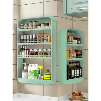 綠色調料置物架壁掛廚房墻上免打孔調味品瓶收納多層家用儲物掛架