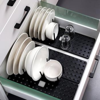 廚房抽屜碗架可伸縮收納單層分隔收納盤子杯子廚房抽屜碗碟收納架