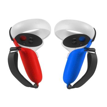 適用Oculus Quest2配件精英頭戴加寬面罩硅膠紅藍手柄套左紅右藍