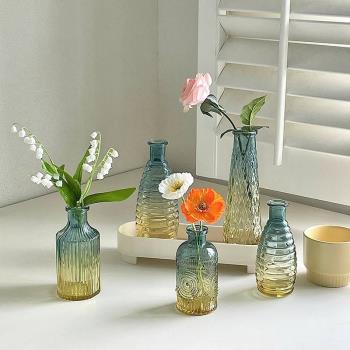 歐式ins風復古文藝透明玻璃插花花瓶小口徑客廳干花餐桌擺件