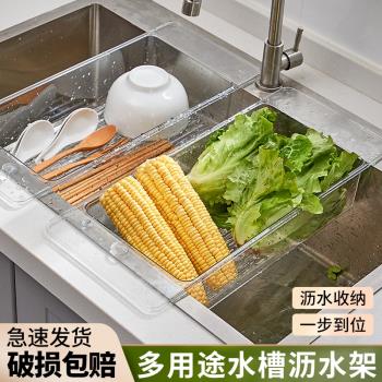 瀝水籃家用廚房水池洗菜洗水果籃子多功能創意水槽濾水透明置物架