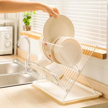 奶油風廚房置物架收納架落地碗碟收納架子家用濾水碗盤碗架瀝水架
