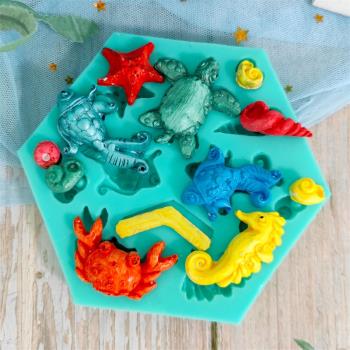 海洋沙灘主題硅膠膜具章魚貝殼海螺巧克力翻糖蛋糕烘焙手工DIY模