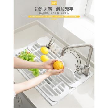 廚房瀝水架水槽碗架可伸縮洗碗池放晾碗筷碗碟收納架子蔬菜瀝水板