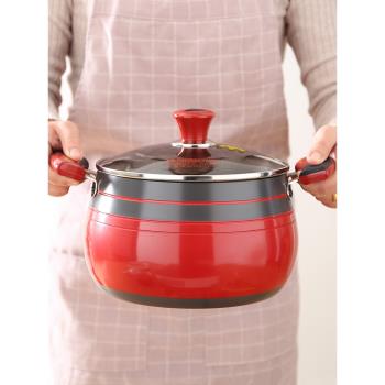 蒸 鍋湯鍋煮家用韓國進口紅色雙耳電磁爐搪瓷一體鋁琺瑯無 涂層小