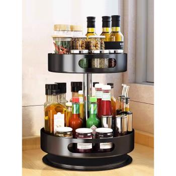 廚房360度旋轉調料置物架專用調味品家用油鹽醬醋圓形整理收納盒