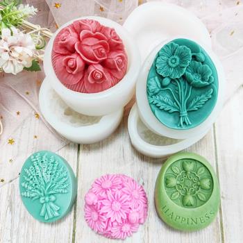 花朵手工皂硅膠模具 DIY月餅立體玫瑰肥皂模缽仔糕石膏矽膠擴香石
