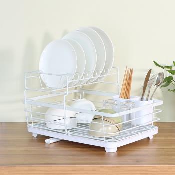廚房置物架家用臺面碗架瀝水架日式多功能雙層白色碗碟架