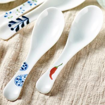 日本進口美濃燒釉下彩長柄日式陶瓷湯勺子調羹湯匙家用飯勺輕量瓷