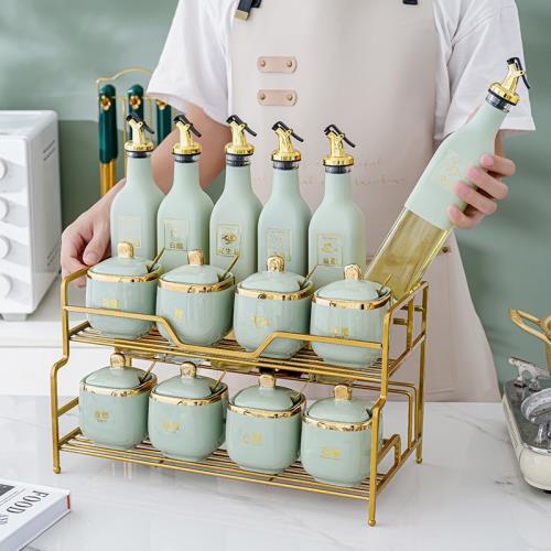 高端廚房調料盒調料瓶醬油瓶組合套輕奢家用鹽味精調味罐置物架