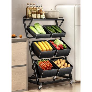 廚房置物架落地多層鍋具收納架可移動菜籃子放水果蔬菜夾縫小推車