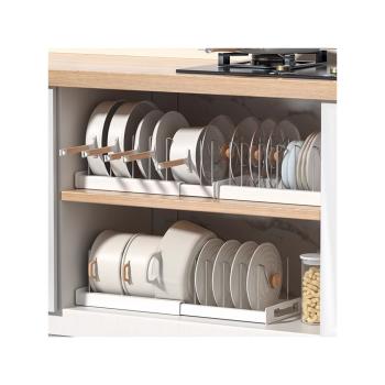 廚房置物架可伸縮櫥柜內臺面分層收納家用碗碟架臺面瀝水鍋蓋架子