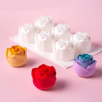 3D立體玫瑰花慕斯模具硅膠慕斯蛋糕模具白色法式甜品西點烘焙模具