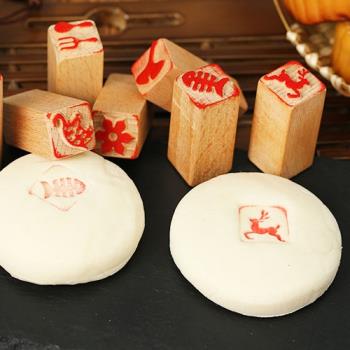 方形實木烙印點紅饅頭餅干印章烘焙木質包子點心饃面食陶藝泥塑模