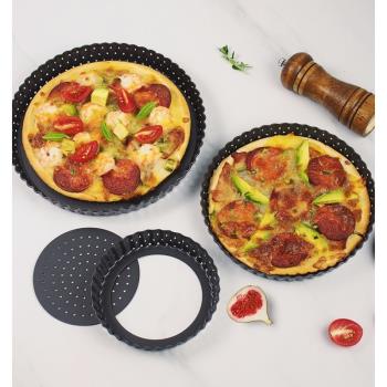 活底披薩盤食品級碳鋼加厚不沾活底Pizza盤皮脆耐用烘焙模具烤盤