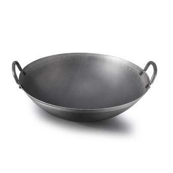 黑鋼雙耳炒鍋無涂層廚師鍋傳統炒菜鍋老式大鐵鍋電磁爐用